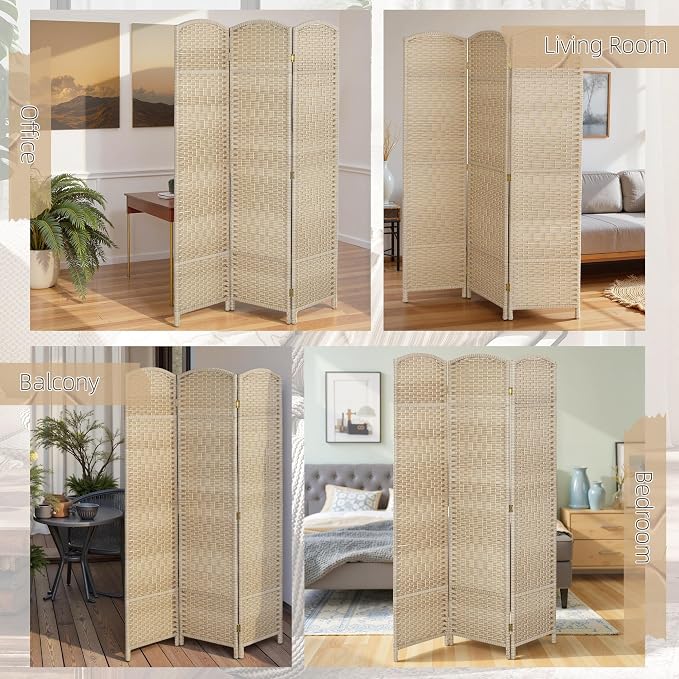 HOMCOM Room Divider, 6 Ft 3 Panel Folding Privacy Screen, Hand-Woven PP Wall - Image 6