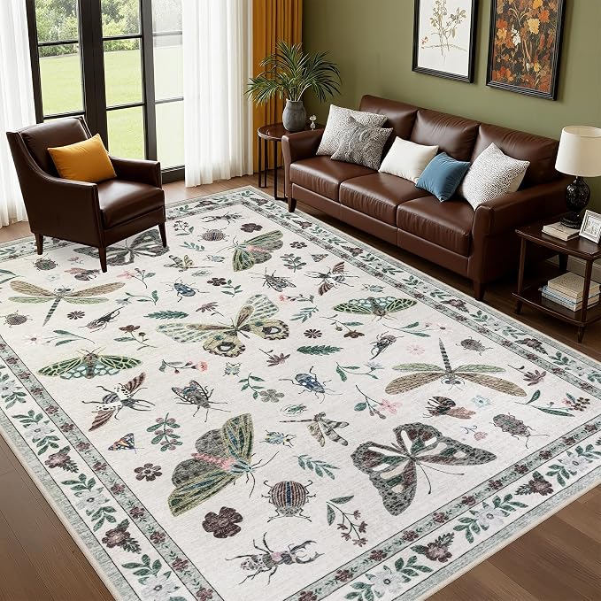 5x7 Area Rugs Living Room Rug: Vintage Washable Rug Floral Soft Carpet Indoor - Image 9