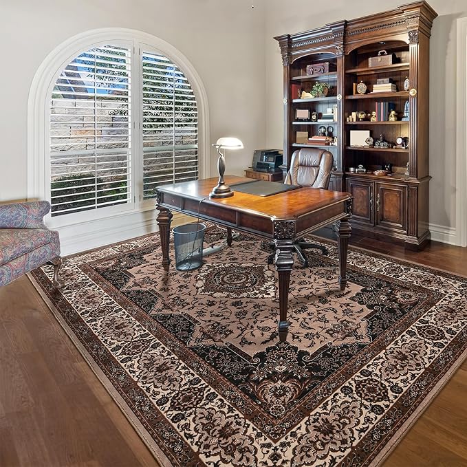Area Rug for Bedroom, 4x6Ft Washable Brown Living Room Rugs, Non-Slip Vintage - Image 3