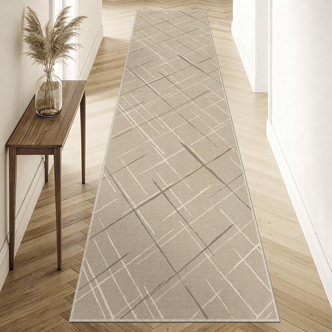 Beige Runner Rug Ultra Non-Slip 2x10 Long Hallway Rugs Washable Modern Tear and by TTelephant