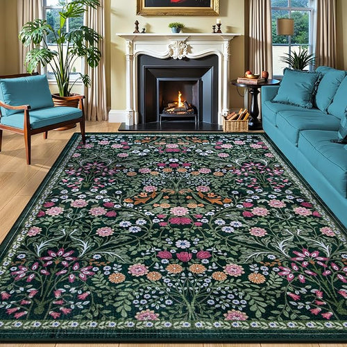 10x12 Area Rugs for Living Room: Floral Washable Rug Vintage Large Soft Boho by PLHXFRSoftAreaRugs