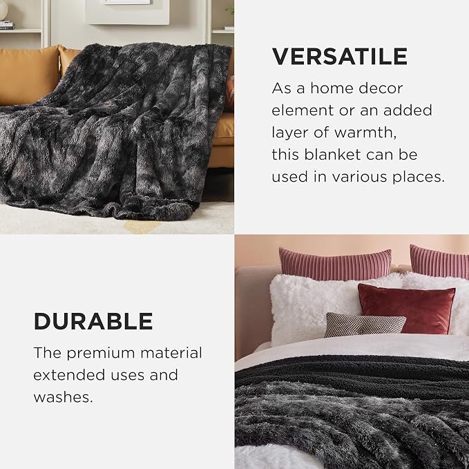 Bedsure GentleSoft Fluffy Tie Dye Black King Size Blanket - Image 4