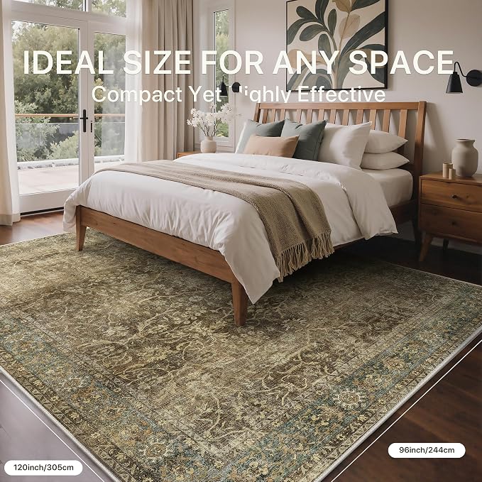 Bavni Area Rugs 8X10-Machine Washable Rug Lightweight Low Pile, Vintage Floral - Image 7