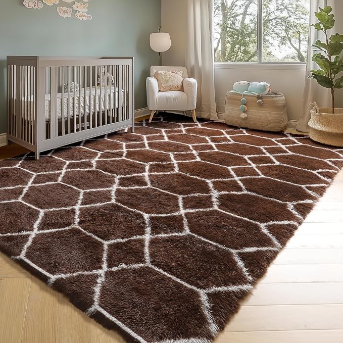 ONASAR 6x9 Area Rugs for Living Room Bedroom, Large Fluffy Brown and White - Image 5