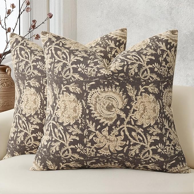 Vintage Floral Print Throw Pillow Covers 26x26 Set of 2 Neutral Modern by DKwizme