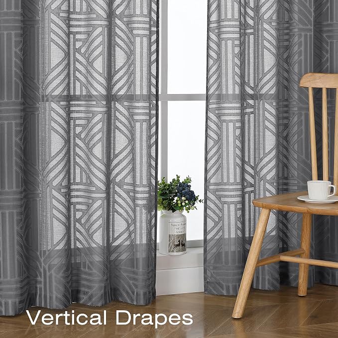 Simplebrand Grey Semi Sheer Curtains 96 Inches Long 2 Panels, Light Filtering - Image 5