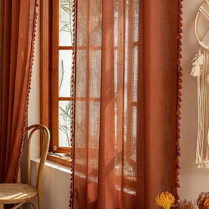 MYSKY HOME Semi Sheer Short Macrame Curtains - Image 2