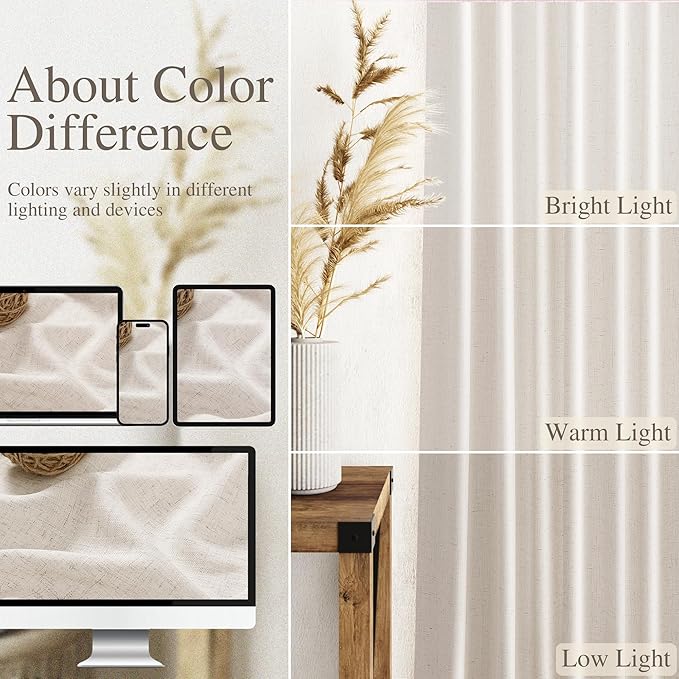 Short Beige Linen Curtains for Kitchen Bathroom 40 Inches Long 2 Panels Set - Image 3
