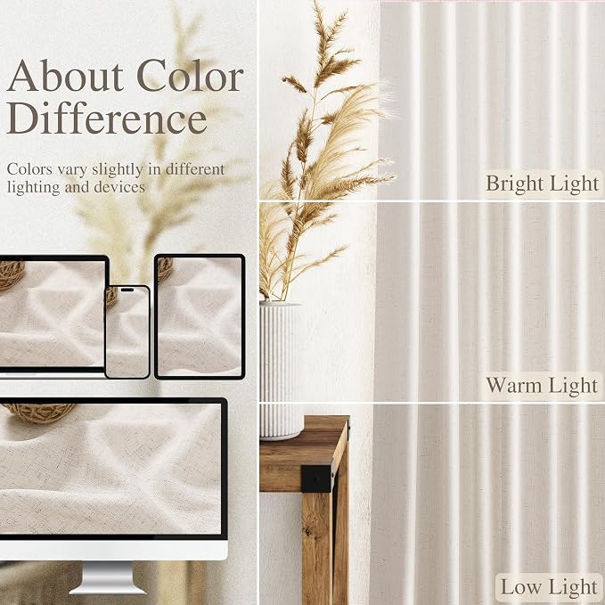 Nanspring Tan Beige Linen Curtains 95 inch Length - Image 4