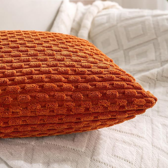 Set of 4 Burnt Orange Decorative Throw Pillow Covers 12x20 Inch Corduroy Pillow - Image 4