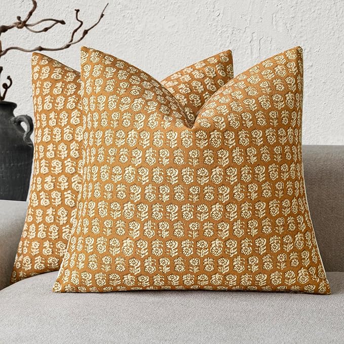 Foindtower Set of 2 Decorative Neutral Floral Print Throw Pillow Covers Vintage by Foindtower