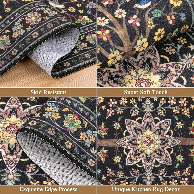 HEBE Boho Kitchen Rugs Sets of 3 Non Slip Washable Farmhouse Kitchen Rugs and - Image 5