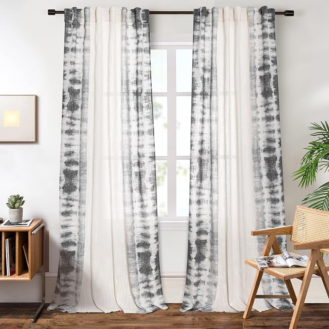 MEETSKY Flax Linen Sheer Curtains 95 Inches 2 Panels Light Filtering Window - Image 2