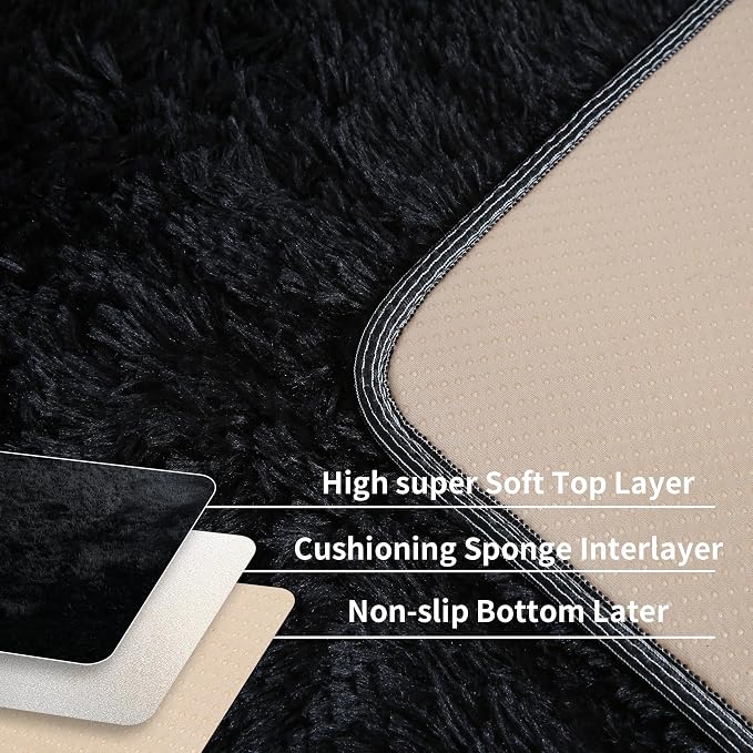 KICHOWUA 5x8 Black Fluffy Shag Rug - Image 4