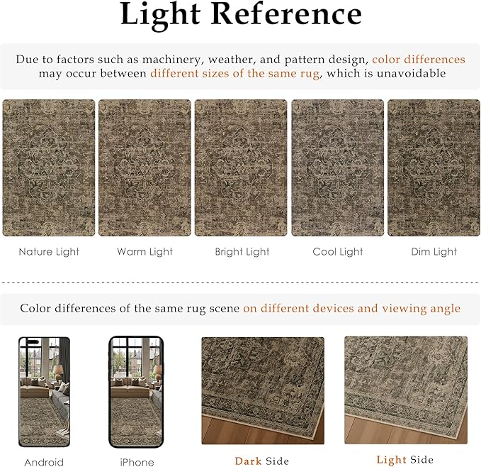 PureCozy 9x12 Washable Area Rug Brown Vintage Distressed Large Rug - Image 2