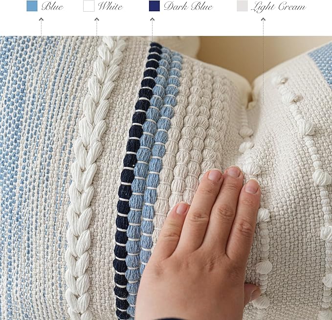 BlissBlush Coastal Blue Decorative Lumbar Pillow Cover 14x36 Boho Long Body - Image 3