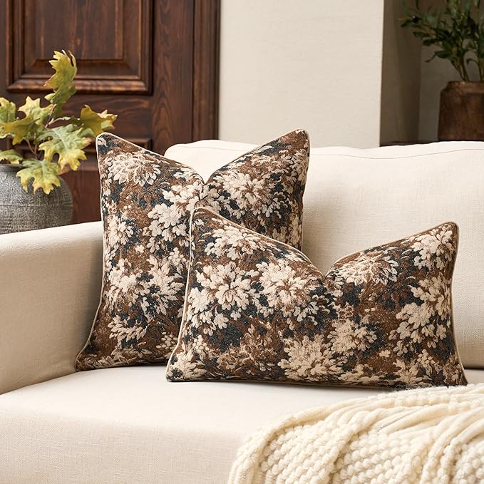 Yangest Neutral Floral Pillow Cover 12 x 20 Inches, Vintage Chenille Rectangle - Image 5