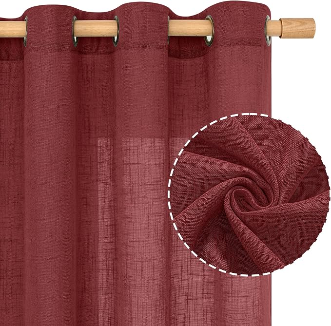LAMIT Semi Sheer Linen Curtains 54 Inches Long - Image 2