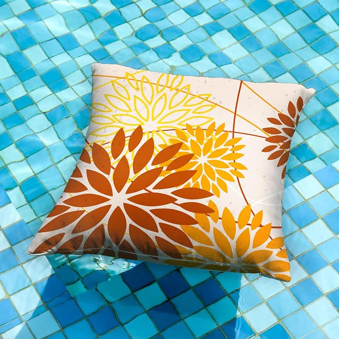 Brown Yellow Fall Pillow Cover 20X20 Inch Set of 2 Outdoor Waterproof Floral - Image 2