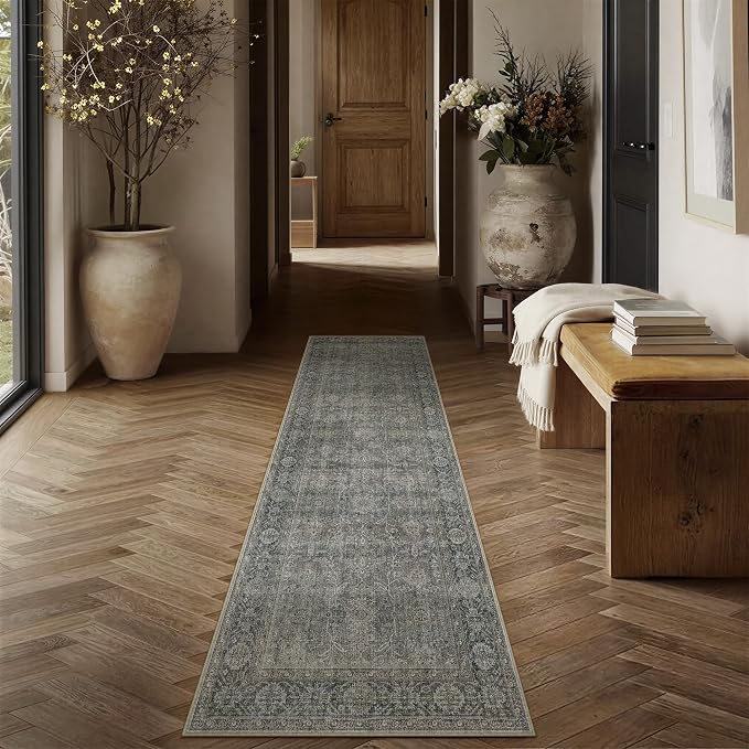 PureCozy Grey Brown Runner Rug 2x8 Vintage Carpet Hallway Long Indoor Kitchen by PureCozy