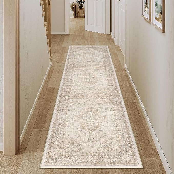 PureCozy Hallway Runner Rug 2x8 Washable Beige Vintage Distressed Long Runner - Image 6