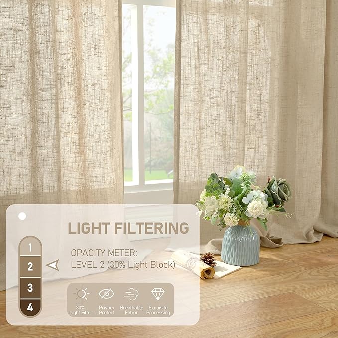 LAMIT Brown Linen Curtains for Bedroom, 72 Inch Length Light Filtering Semi - Image 4