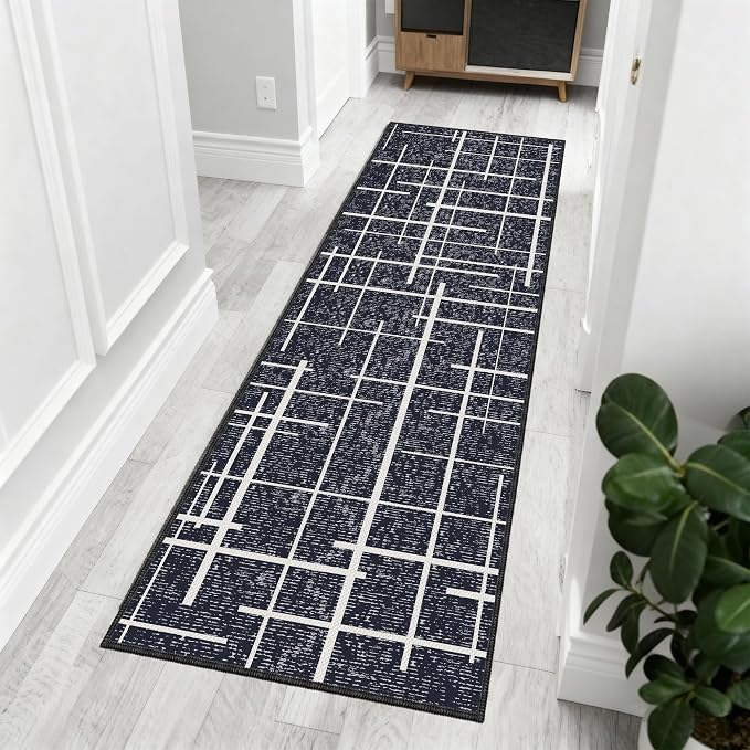 Washable Runner Rug 2x6, Modern Distressed Stripe, Kitchen Runner Rug Non Slip by TTelephant