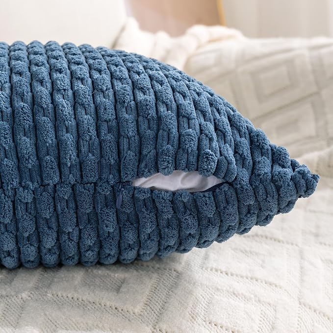 Set of 4 Blue Decorative Throw Pillow Covers 26x26 Inch Corduroy Pillow Covers - Image 5