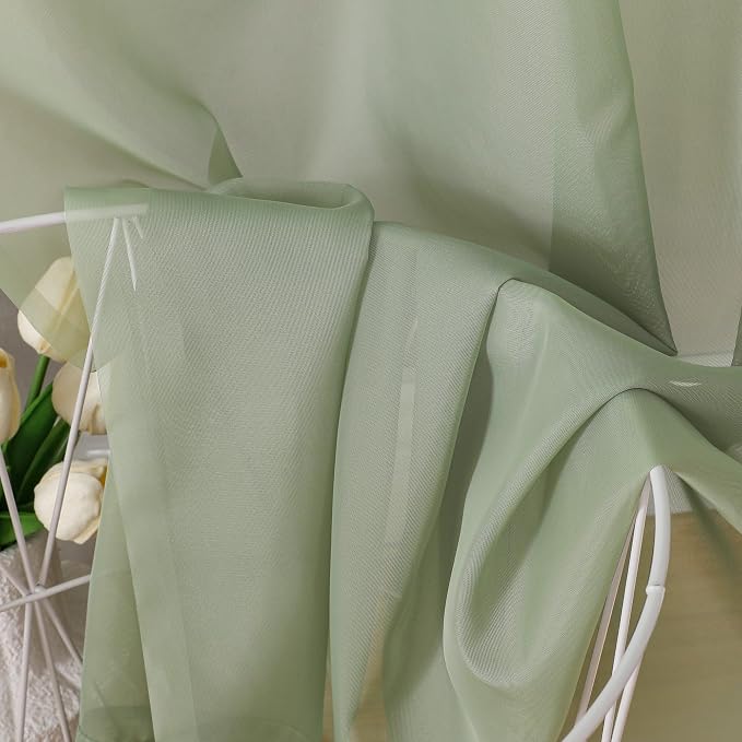 OVZME Sage Green Sheer Curtains 78 Inches Long 2 Panels - Image 4