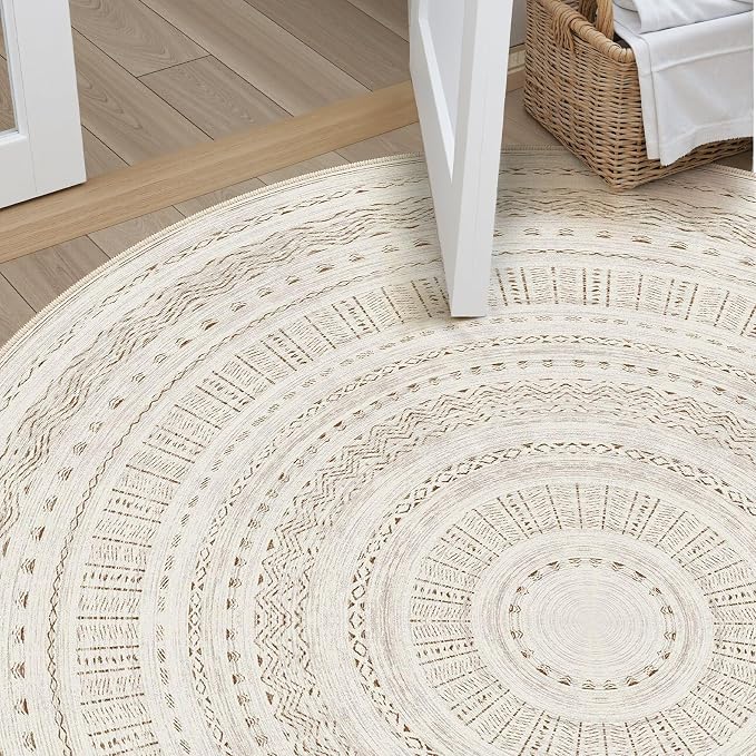 cotiled 5x5 Round Area Rug Living Room: Washable Boho Rugs - Image 6