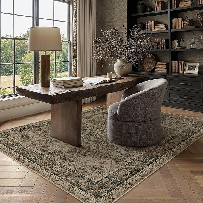 PureCozy 4x6 Washable Area Rug Brown Vintage Distressed Rug by PureCozy