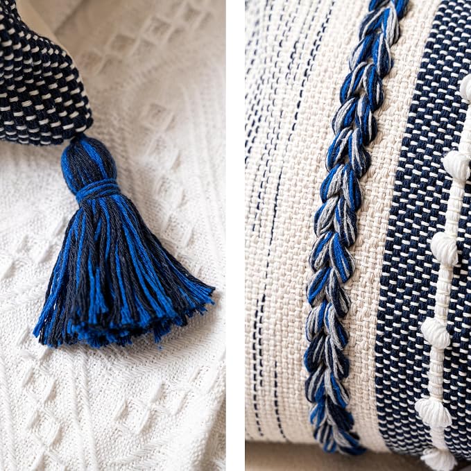 BlissBlush Navy Dark Blue Boho Decorative Lumbar Pillow Cover 14x36, Long Body - Image 8