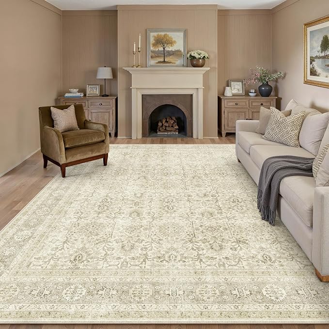 PureCozy Vintage Area Rug 9x12 Beige Washable Living Room Large Carpet Non Slip - Image 7