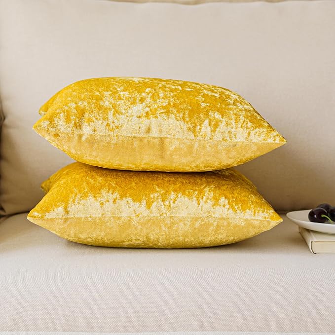 NiNi ALL Decorative Throw Pillow Covers Velvet 26x26 Inch Pack of 2 Gold - Image 4