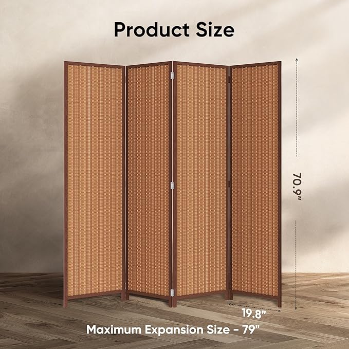JOSTYLE 4 Panel Folding Privacy Screens 6ft Bamboo Freestanding Room Dividers - Image 3