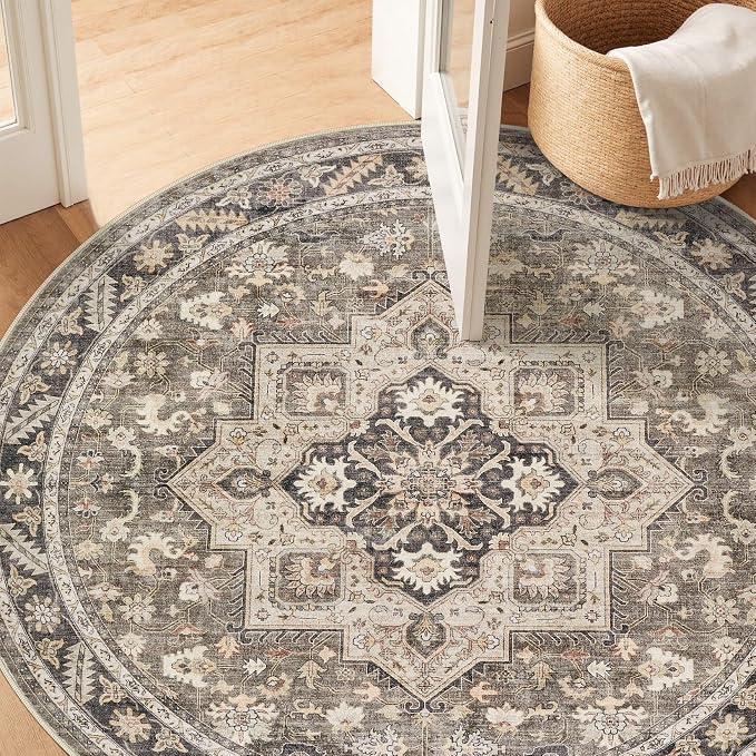 5ft Round Vintage Living Room Area Rug - Image 7