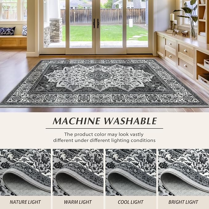 Area Rug for Living Room, Machine Washable Grey Rugs for Bedroom, 4x6Ft - Image 9
