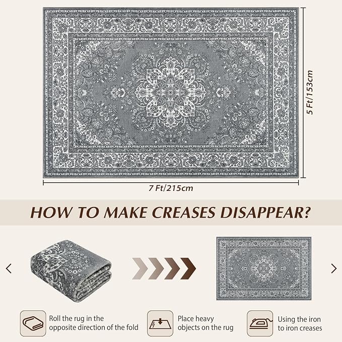 Area Rug for Living Room, 5x7Ft Non-Slip Vintage Area Rug, Machine Washable - Image 2