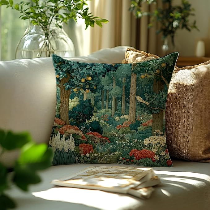 Rustic Forest Green Pillow Covers 18x18 Double-Sided, Cottagecore Summer Lemon - Image 3