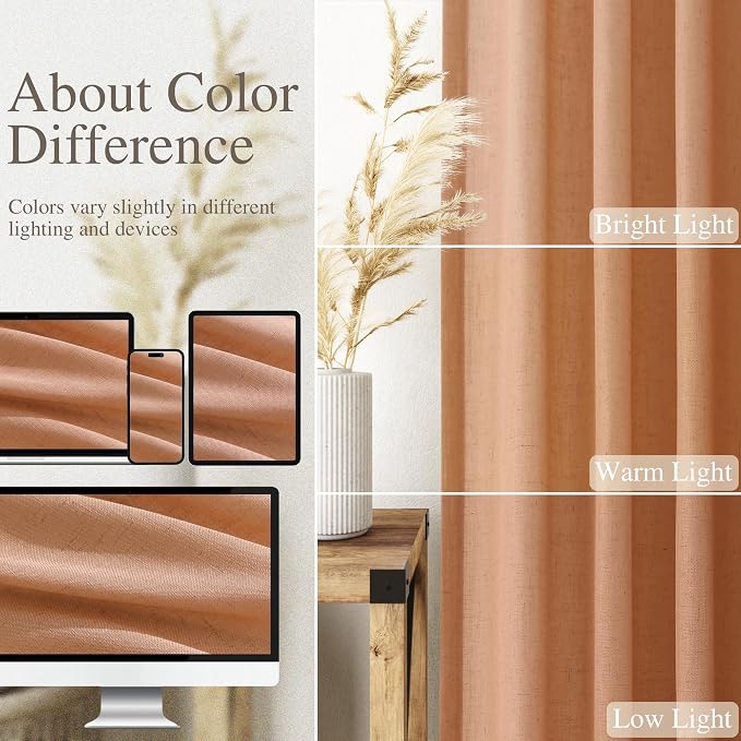 Nanspring Peach Quartz Linen Curtains 120 Inch Length 2 Panel Set Back Tab Loop - Image 3
