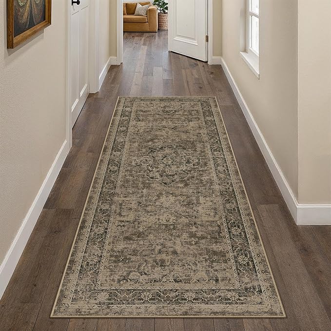 PureCozy Hallway Runner Rug 2x5 Washable Brown Vintage Distressed Runner - Image 6