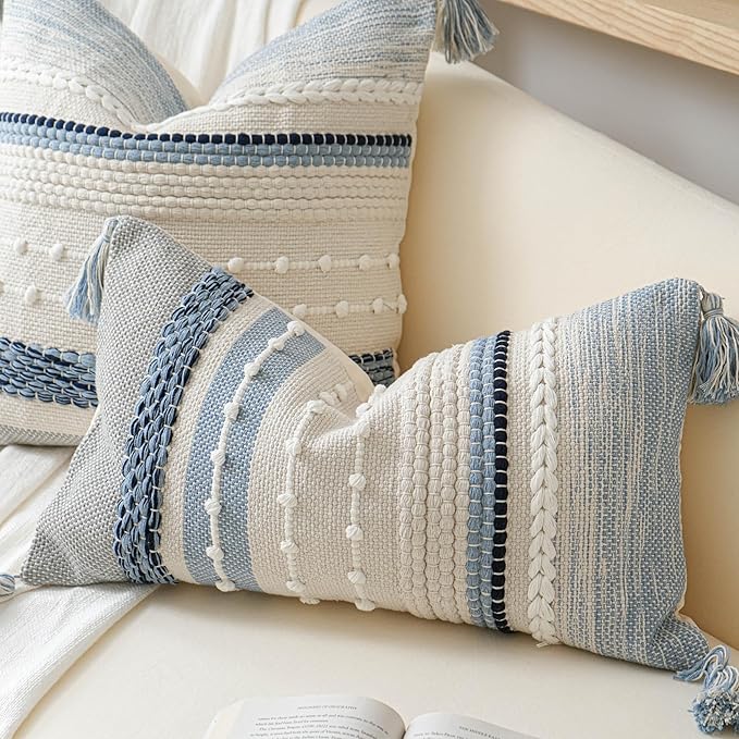 BlissBlush Coastal Blue Boho Decorative Throw Pillow Cover 18x18 Modern - Image 9