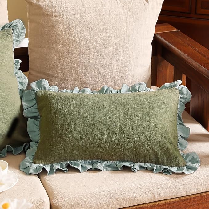 patdrea Shabby Chic Green Decorative Throw Pillow Covers 12x20 Set of 2 - Image 2