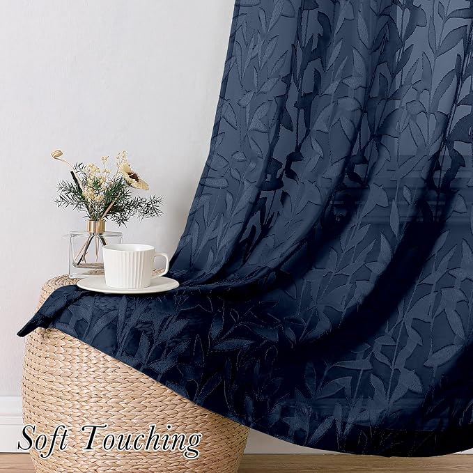 Lecloud Leia 2 Panels Navy Blue Sheer Curtains 84 Inches Long, Light Filtering - Image 7