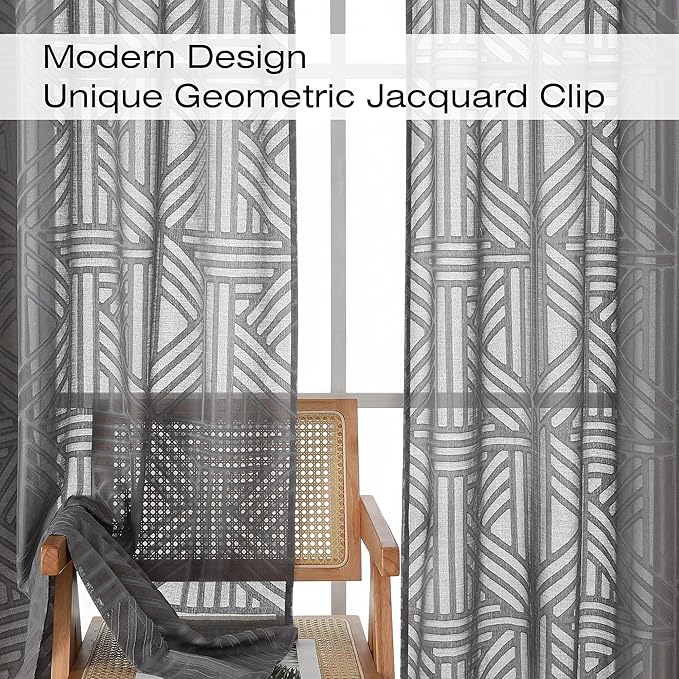 Simplebrand Semi Sheer Charcoal Grey Curtains 96 Inches Long 2 Panels, Light - Image 4