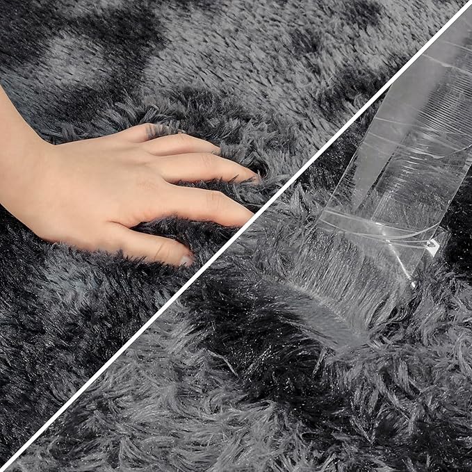 Black Grey Tie-Dyed Rug for Living Room 5x8 Fluffy Area Rug Mat Bedside Throw - Image 6