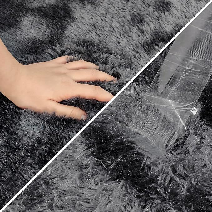 Tie-Dyed Runner Rug for Bedroom Black Grey 3x10ft Fluffy Area Rug Bedside - Image 6