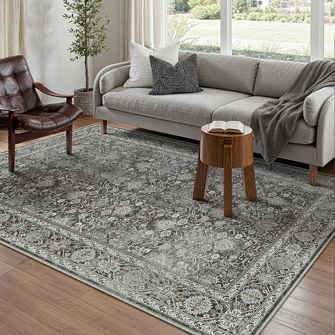 PureCozy Vintage Area Rug 5x7 Black Washable Living Room Large Carpet Non Slip - Image 2
