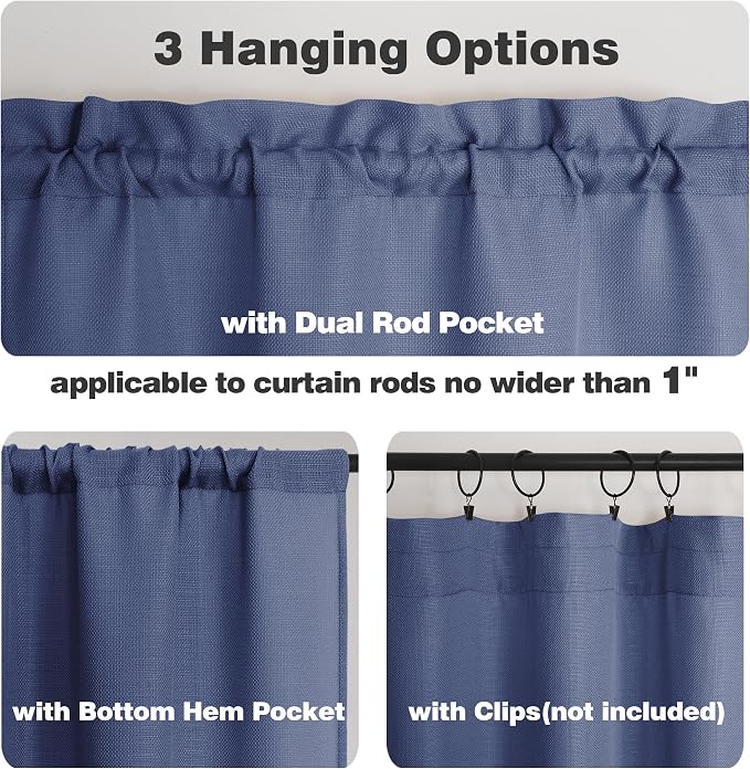 Chyhomenyc Bennet 2 Panels Blue Kitchen Curtains 36 Inch Length Tier Curtain - Image 4