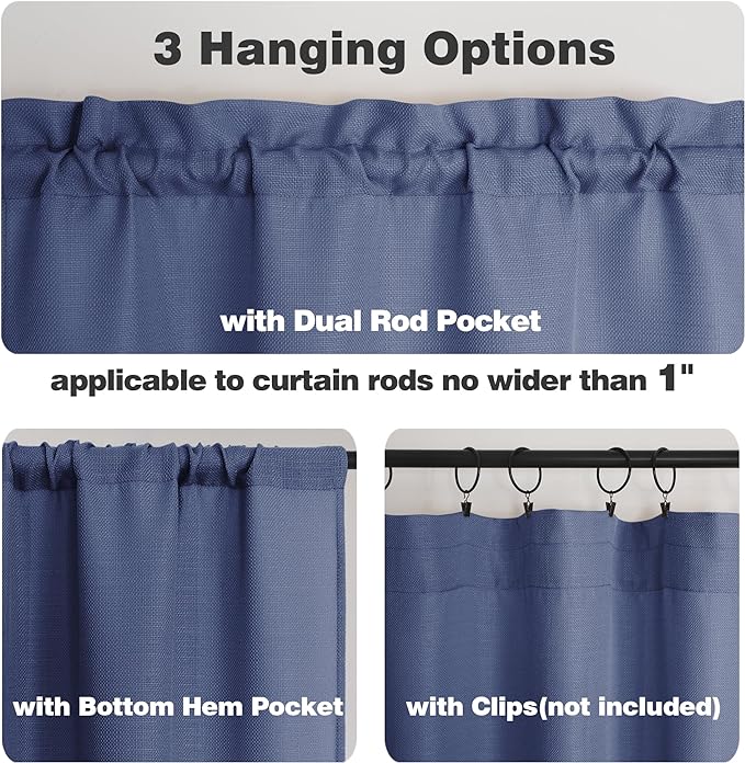 Chyhomenyc Bennet Blue Curtains 54 Inch Length 2 Panels, Faux Linen Textured - Image 4